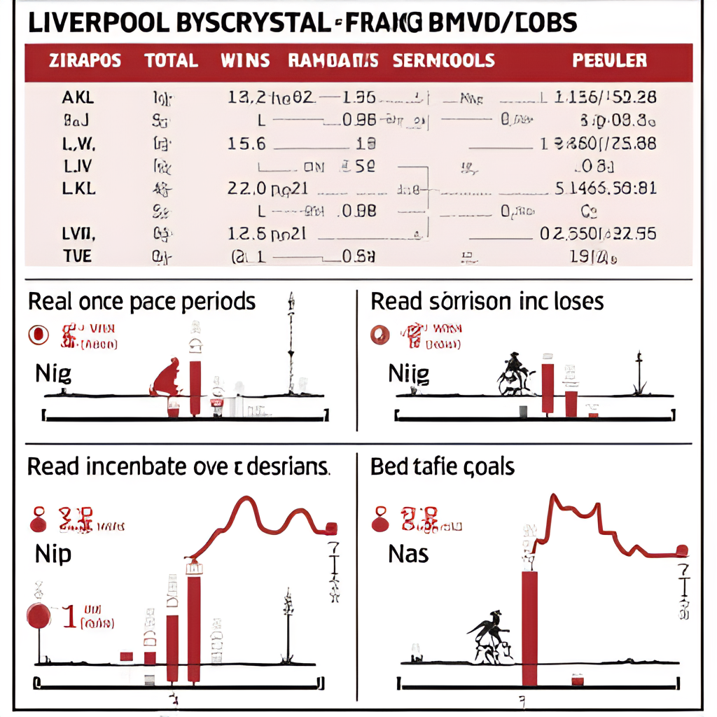 A graphic illustrating key statistics and results from Liverpool vs Crystal Palace matches. It includes sections for total wins, draws, losses, and perhaps charts showing goals scored over different periods.