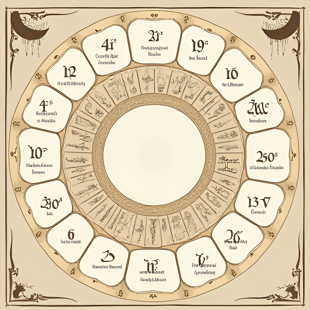 An illustrative image of a lunar calendar with Arabic text showing months of the Hijri year, possibly with crescent moon imagery