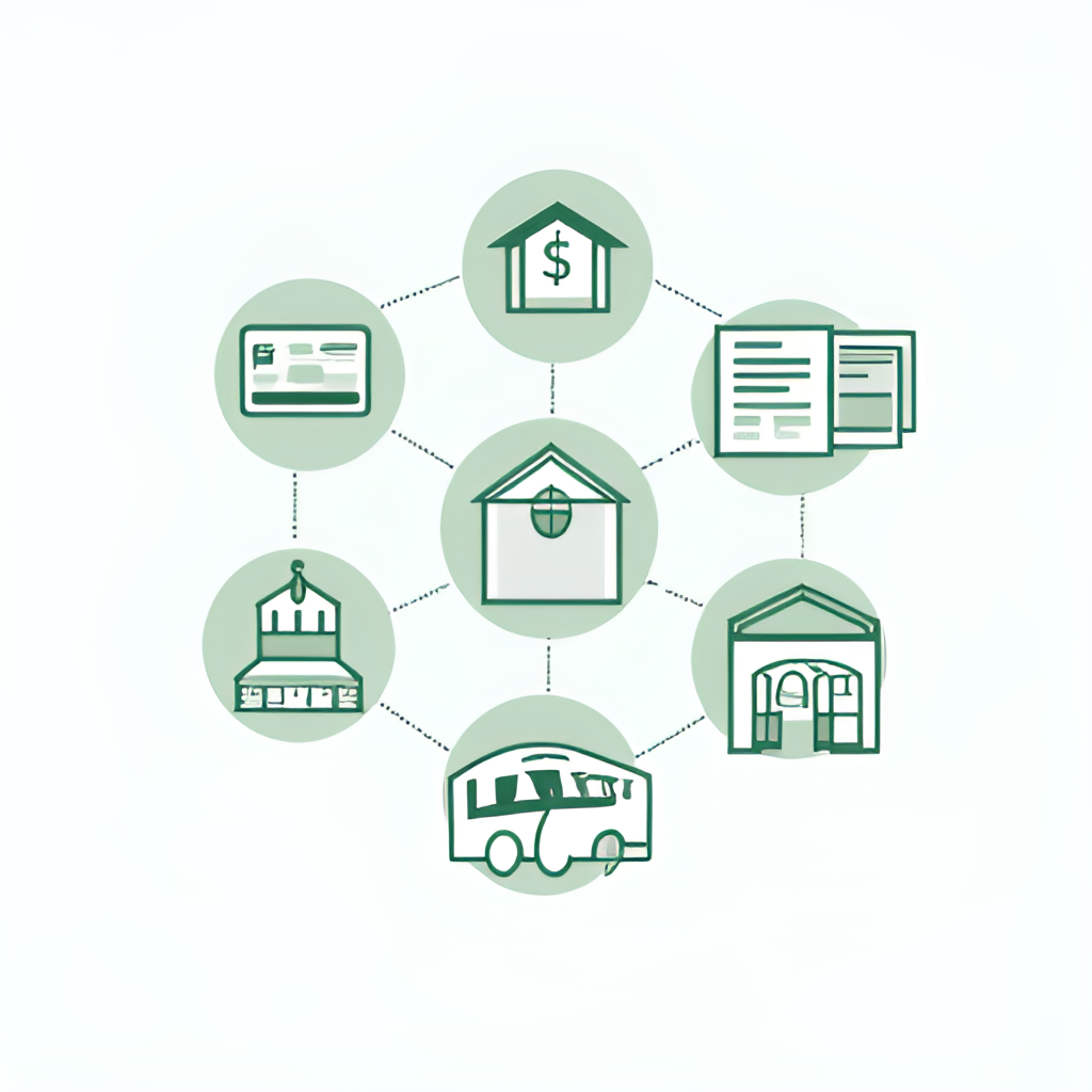 A graphic illustration or photograph depicting various financial products and services offered by a large bank, such as credit cards, investment graphs, a house icon (for mortgage), and car keys (for auto finance), specifically tailored to the Saudi market context.