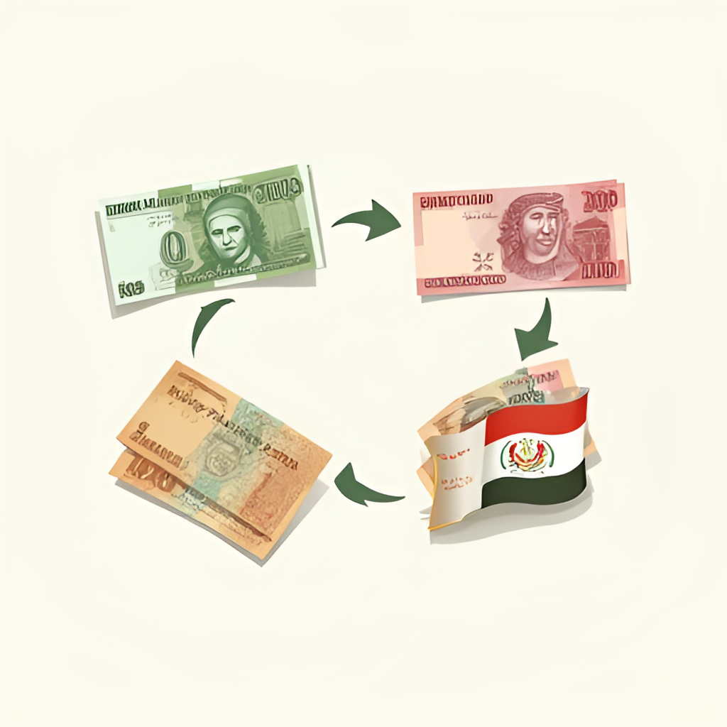 Illustration depicting currency exchange between Saudi Riyal and Egyptian Pound with charts indicating stability