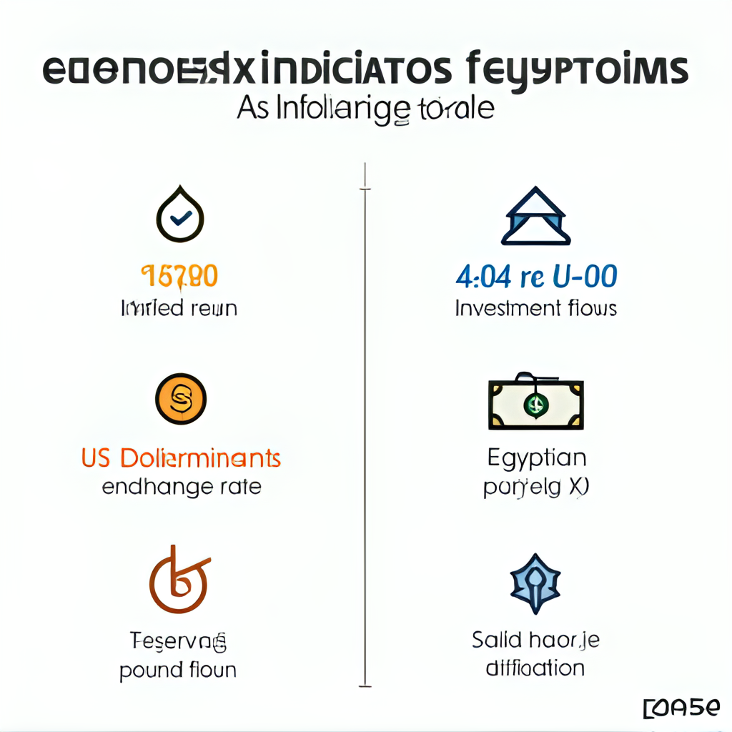 A visual representation of economic indicators affecting the Egyptian pound and US dollar exchange rate, like charts showing inflation, foreign reserves, or investment flows, with icons representing key factors.