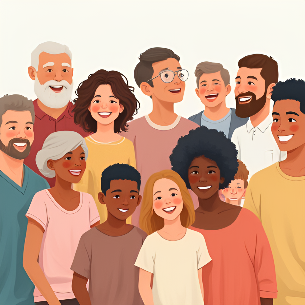 An illustrative image showing diverse individuals from different age groups and backgrounds smiling and looking healthy, symbolizing the collective benefit and coverage provided by health insurance.