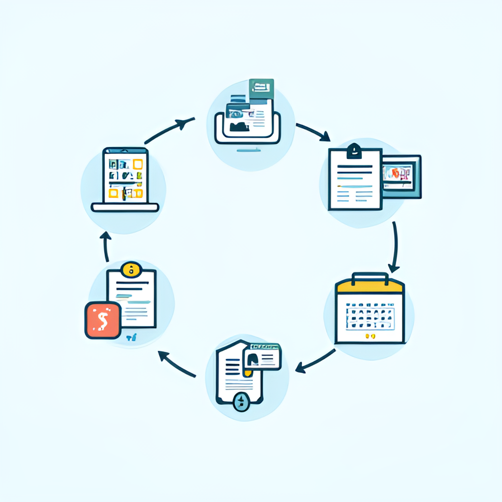 A visual representation of a seamless online process for renewing health insurance, with icons depicting digital steps like login, data entry, payment, and confirmation, set against a backdrop of a calendar and a health insurance card.