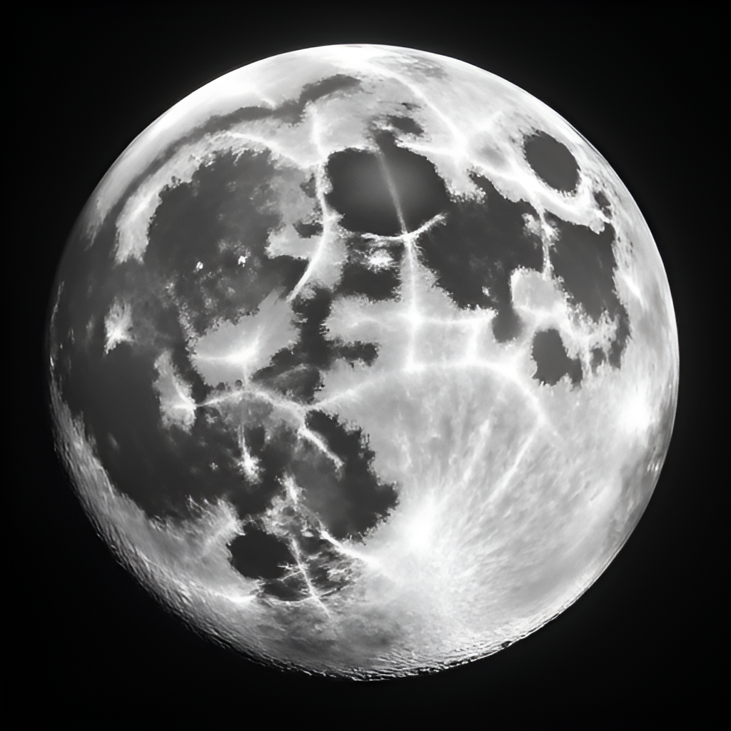 Detailed illustration of the Moon's surface showing prominent craters and maria, in a realistic style