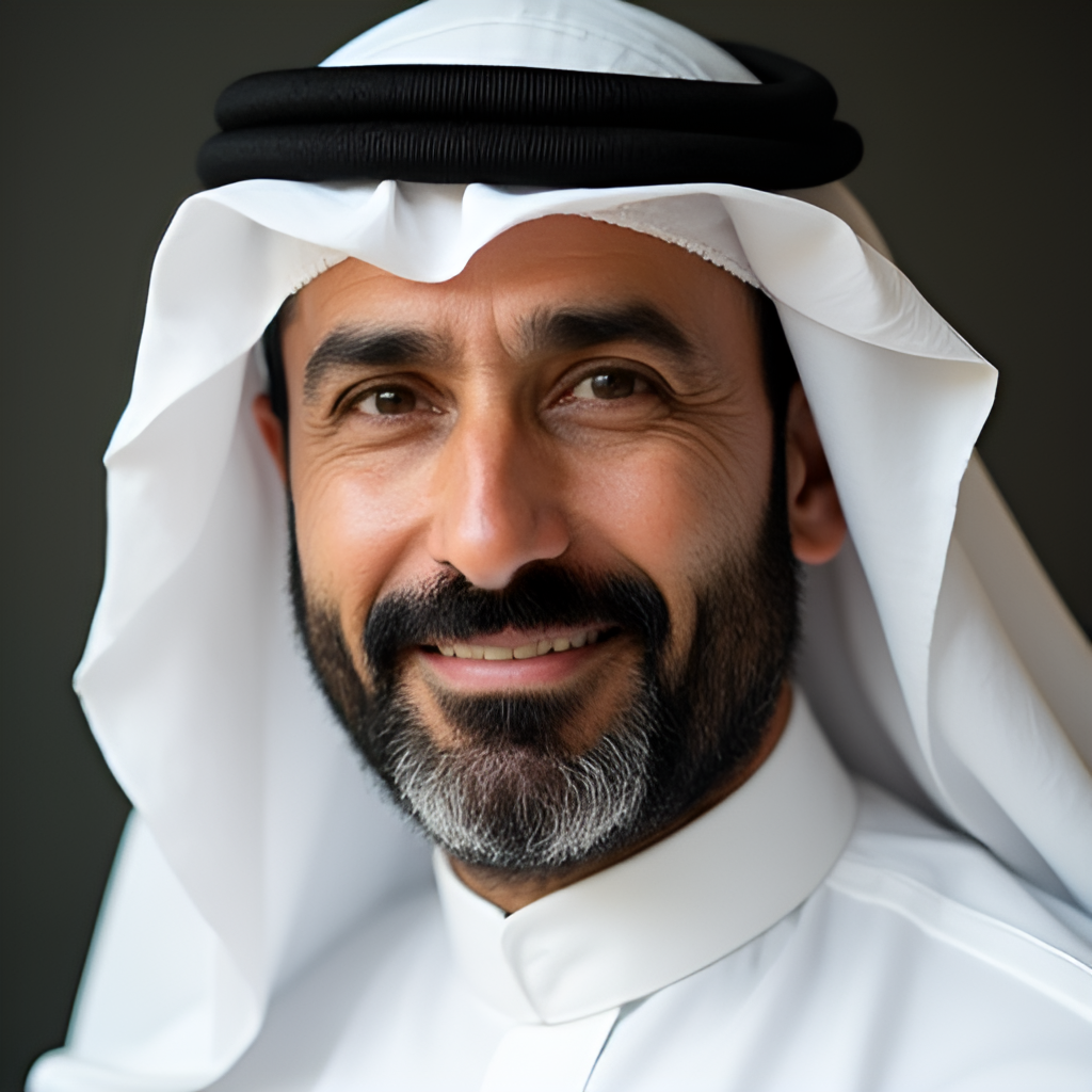 A close-up, dignified portrait of Sheikh Mohammed bin Rashid Al Maktoum, conveying wisdom and vision, possibly with a subtle background reflecting Dubai's progress.